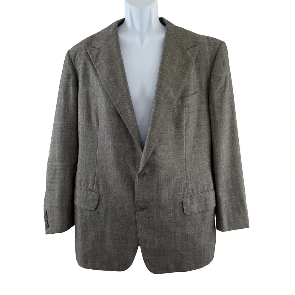 Vintage Alan Flusser Sport Coat Mens 44R Gray Glen Plaid Wool Tweed 80s Academia